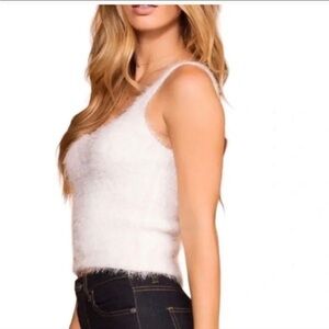 Willow & Wind Fuzzy Winter White Cher Clueless Crop Square Neck Cami Knit Top